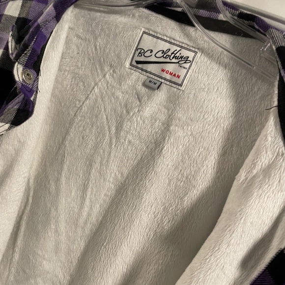 Fleece lined purple plaid button down shirt - Picture 2 of 2